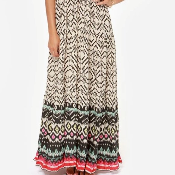 Billabong Women's Maxi Dress Brighter Than Black/Beige Print - Size Medium - Picture 2 of 5